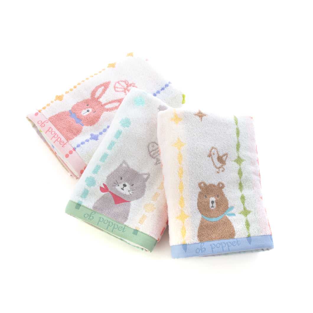 全色セット ポペット2　クマ・ネコ・ウサギ バスタオル