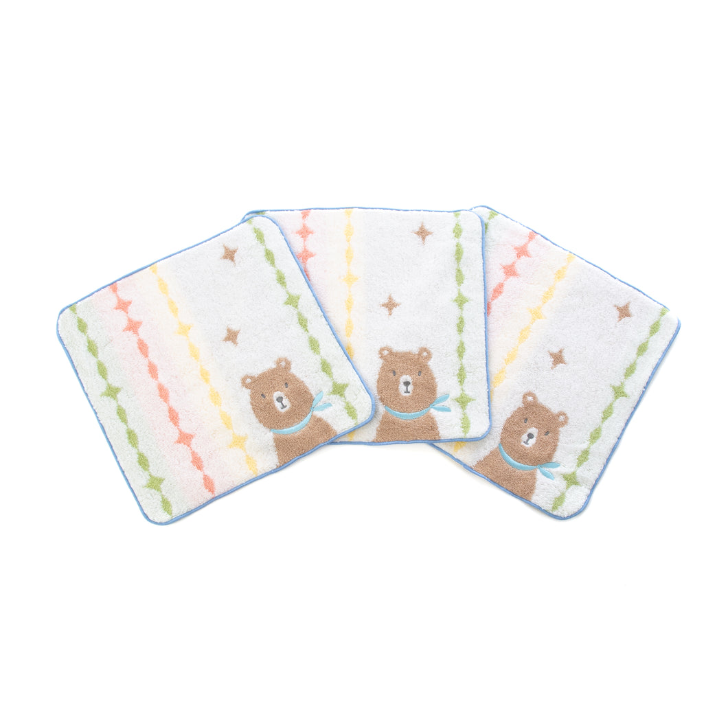 3枚セットポペット2　クマ・ネコ・ウサギ ハンカチ
