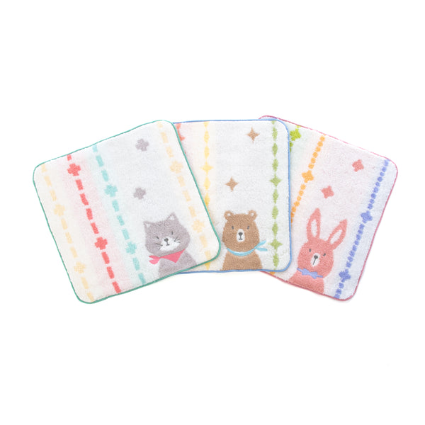 3枚セットポペット2　クマ・ネコ・ウサギ ハンカチ