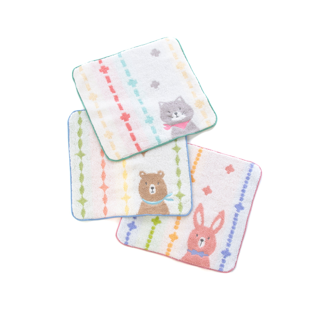 3枚セットポペット2　クマ・ネコ・ウサギ ハンカチ
