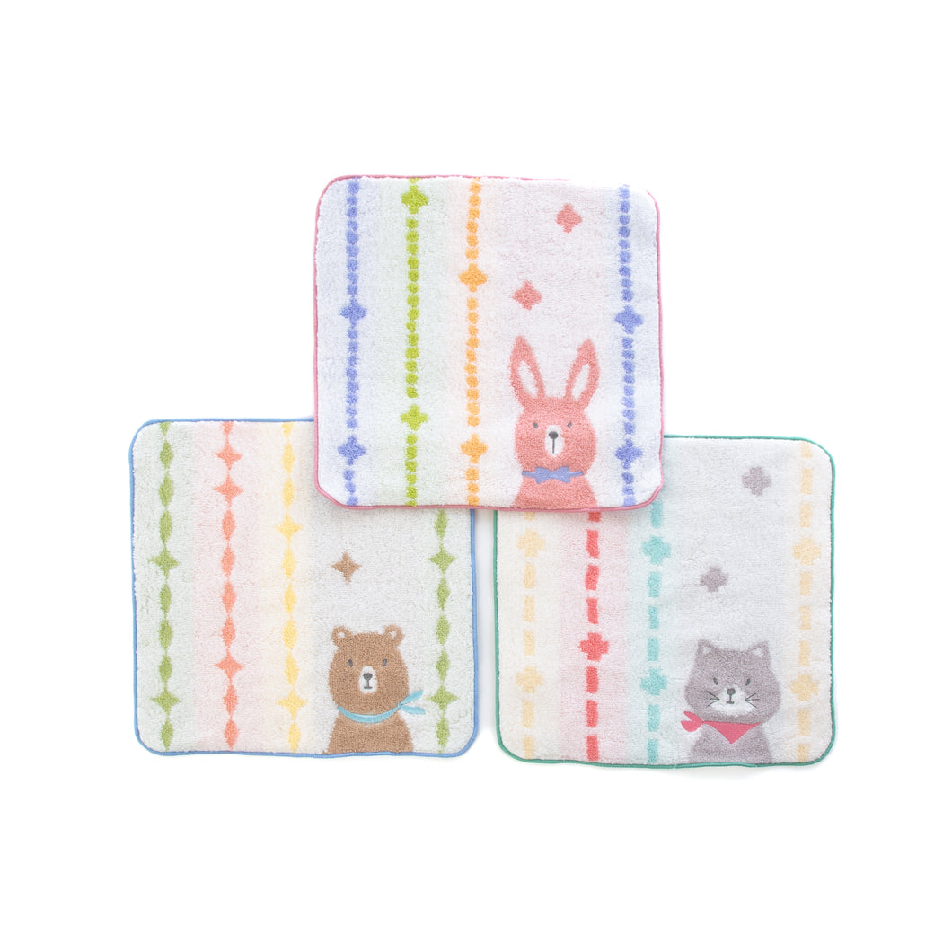 3枚セットポペット2　クマ・ネコ・ウサギ ハンカチ