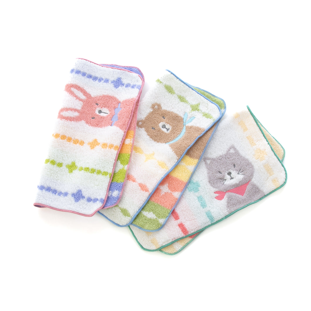 3枚セットポペット2　クマ・ネコ・ウサギ ハンカチ