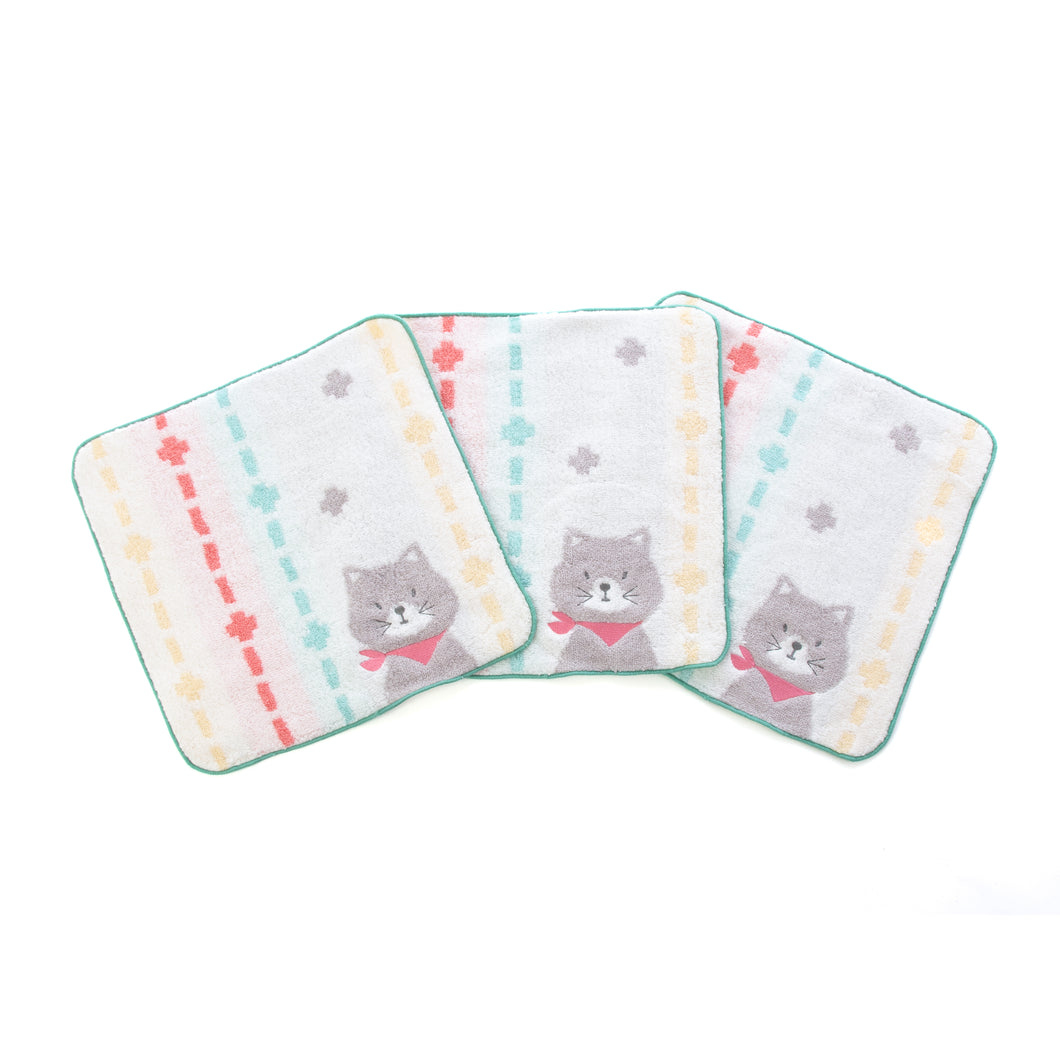 3枚セットポペット2　クマ・ネコ・ウサギ ハンカチ