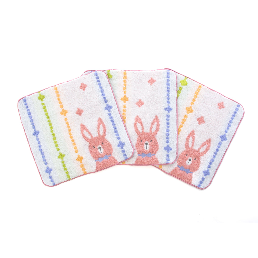 3枚セットポペット2　クマ・ネコ・ウサギ ハンカチ