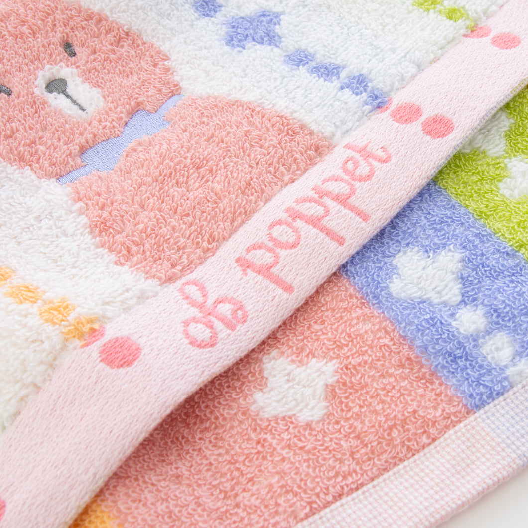 3枚セットポペット2　クマ・ネコ・ウサギ ウォッシュタオル